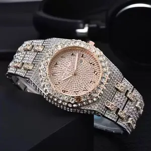 Men’s Iced Out Bling Boss Watch – 43MM Gold Silver Plated Full Iced Out Hip Hop Luxury - Sparkling Lab Diamond CZ Baguette & Precise Quartz Movement