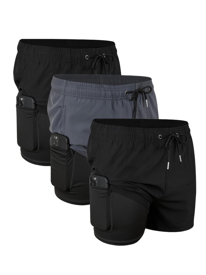 3 Pieces Pack Men's Swim Trunks with Compression Liner Beach Swim Shorts