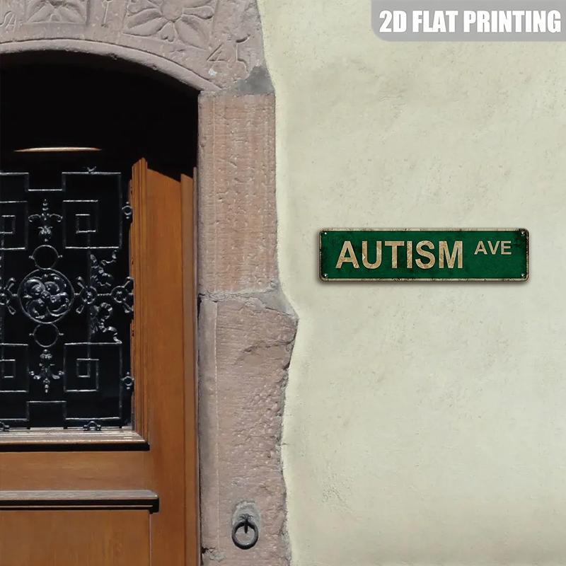 1 Vintage "Autism Ave" Metal Tin Sign (4" x 16") - Distressed Green and White, Wall Decor for Home, Bar, Cafe, Garage | Country Street Sign Style, Vintage Tin Sign, Wall Metal Plaque, Home Decor Products, Vintage Garage Signs