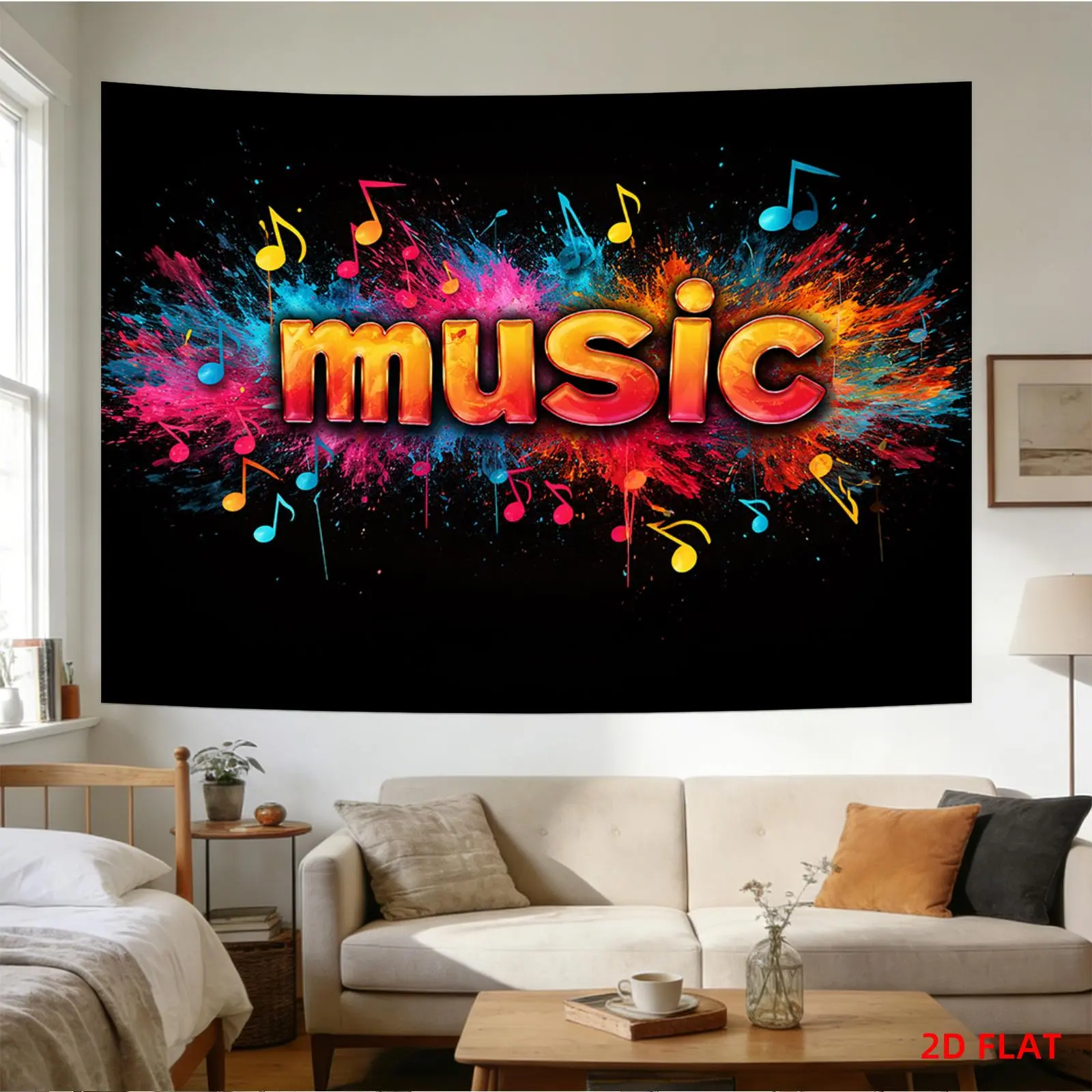 Colorful Vibrant Paint Splashes & Musical Notes Polyester Fibers Music Tapestry - Lightweight Fabric Hanging Indoor/Outdoor Room Wall Decoration, Non-Luminous, Suitable for Bedroom, Living Room, Ideal Gift