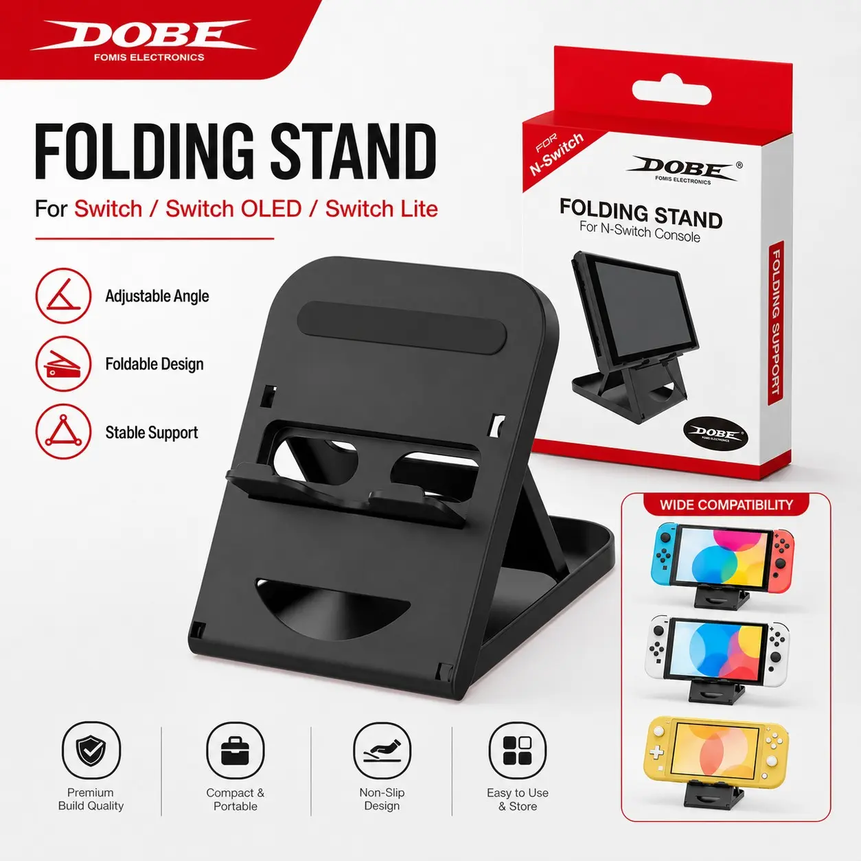 Dobe Universal Switch Console Folding Stand, Adjustable Angle Storage Base, Compatible with All Series, Portable and Convenient Design