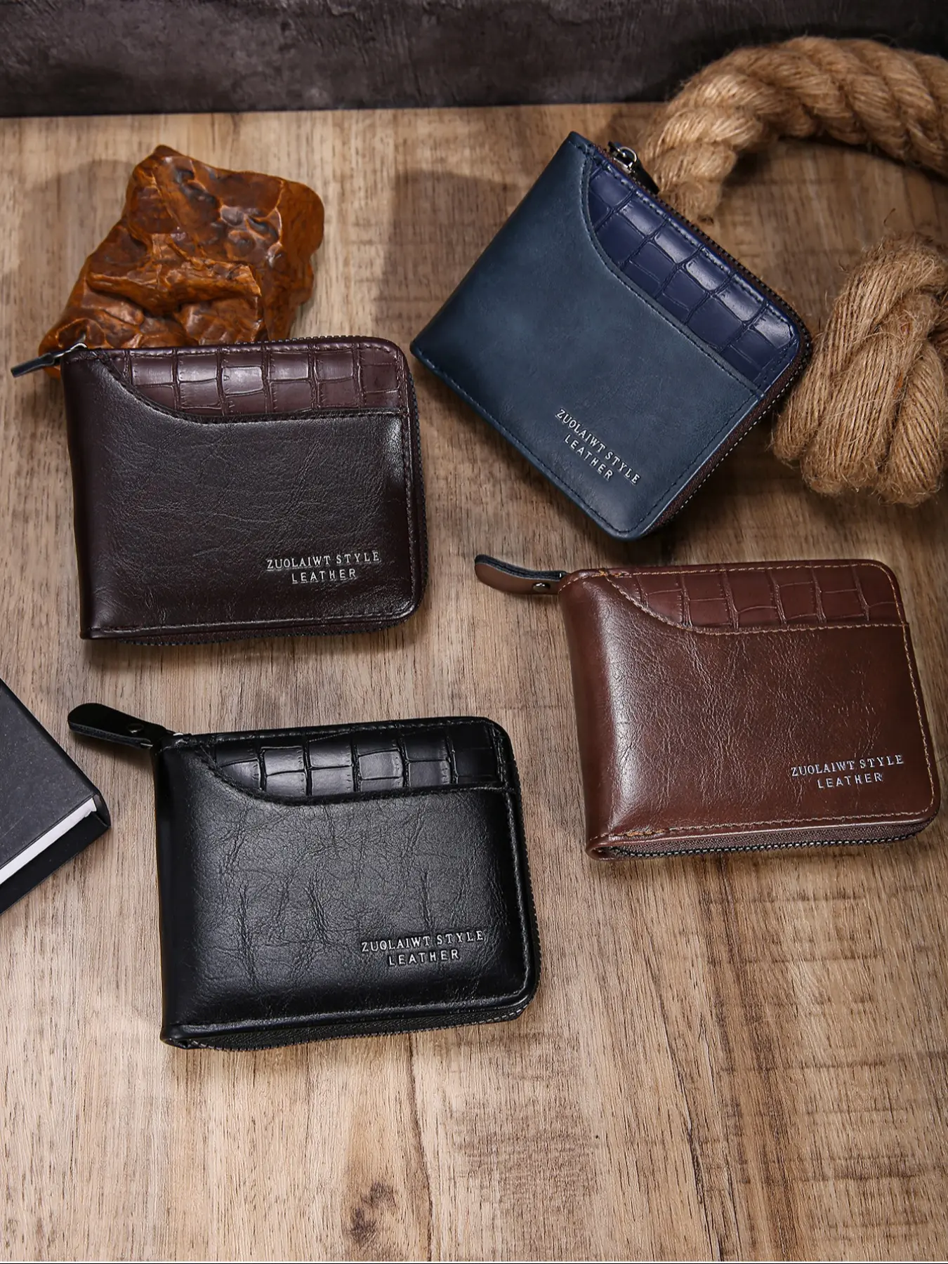 4pcs Retro Fashion Business Wallet, Large Capacity Coin ID Bag, Youth Trendy Zipper Closure, Perfect Gift for All Occasions