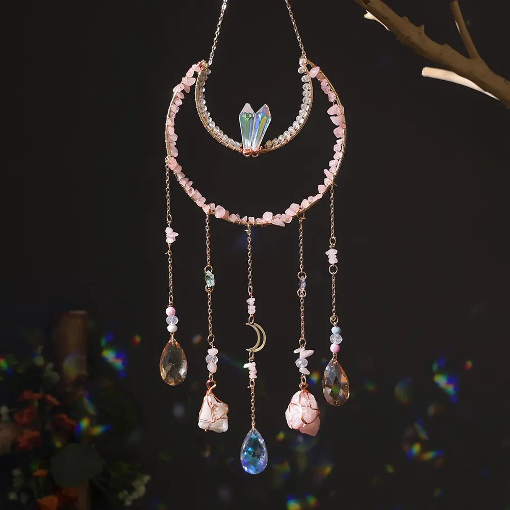 Moon Crystal Dream Catcher, Light Catcher Crystal Dream Catcher, Wind Chime Crystal Ball, Rainbow Maker Prism, Garden Ornament Decor, Hanging Decor Ornament