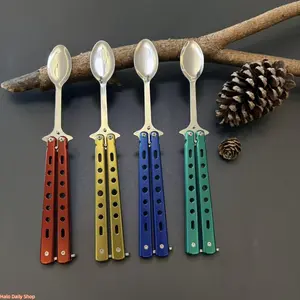 2026 popular stainless steel butterfly practice knife training knife butterfly knife outdoor folding fork and spoon tableware unbladed