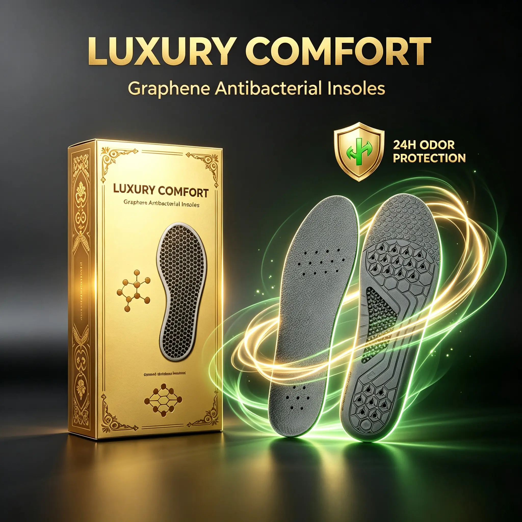 Graphene-Infused Orthotic Insoles - Antibacterial Odor Control, Breathable, Sweat-Wicking, High-Elastic Shock-Absorption, Arch Support, Elastic Foam, All Seasons, Trim-to-Size for Plantar Fasciitis Pain Relief, Athletic, Fishing, Hunting Use, Camp, Footwe