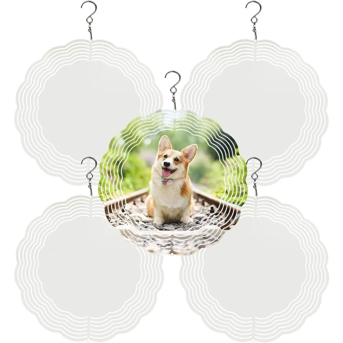 5 Pack 8 Inch Sublimation Wind Spinner Blank | Double-Sided Sublimation, 3D Aluminum Metal, Easy Heat Transfer, Includes Hooks for Hanging Yard, Garden & Porch Decoration