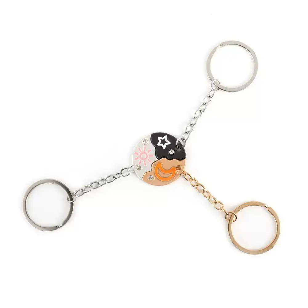 Friends Keychain Set of 3, Sun Moon Star Puzzle Design, Women Girls Friendship Keychain, Three-Person Gift, Back-To-School Exchange Gift