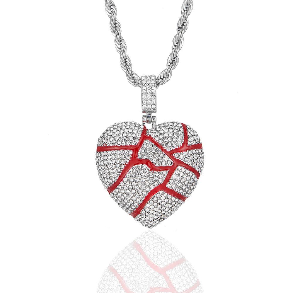 Hip-hop pendant heartbreak BrokeHeart personalized alloy diamond-studded couple's necklace, unique style trend
