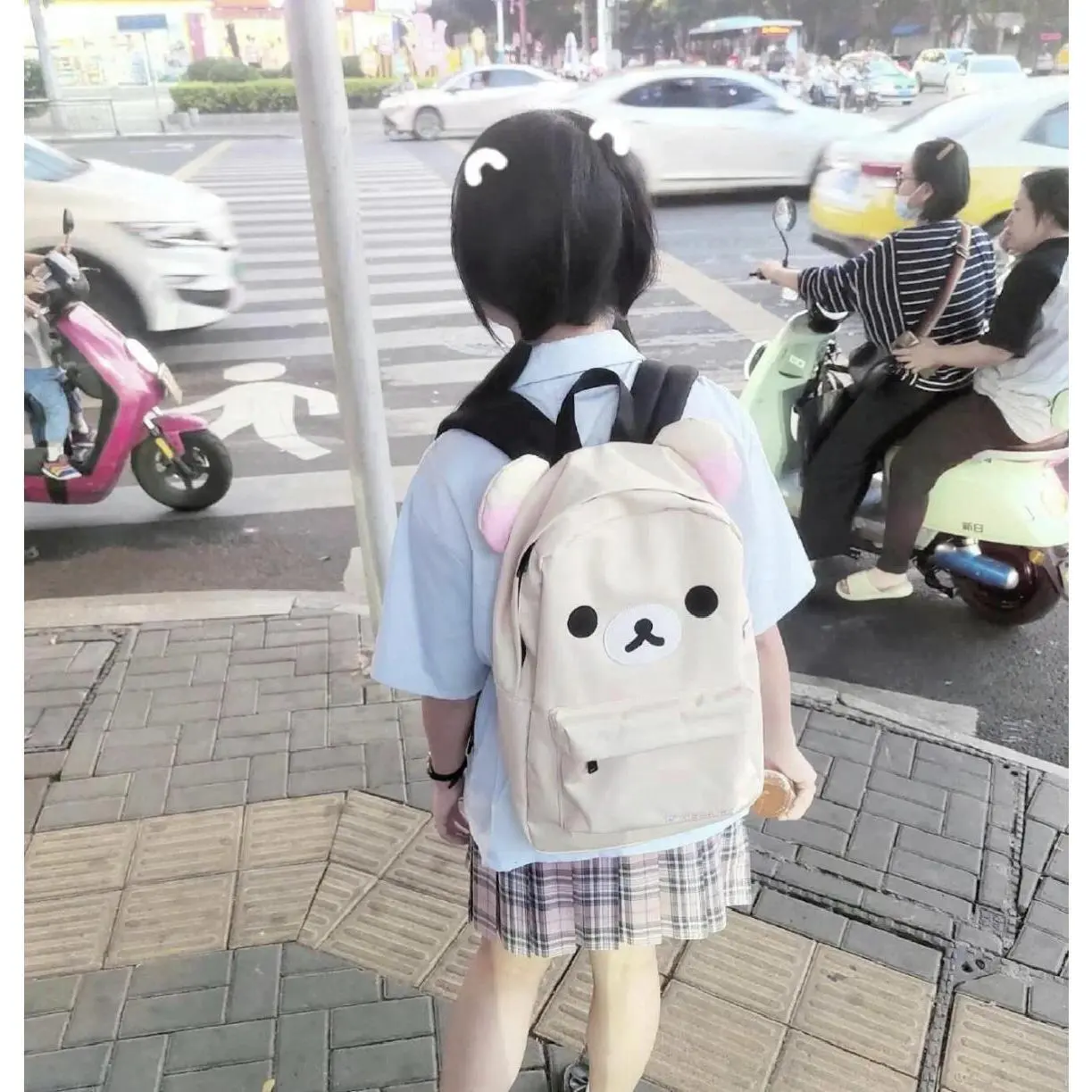 Cute Cartoon Bear Backpacks for School, Large Capacity Nylon Kids Book Bags with a Stylish Anime Look