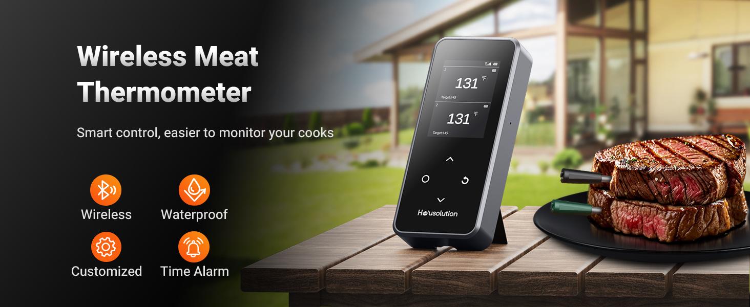 Wireless Bluetooth Meat Thermometer, Smart App & Standalone Base with Control, 2 Ultra-Thin Probe, Remote Connection Range, Digital Food Thermometer for Cooking, Grilling, Smoking, BBQ Kitchen Utensils
