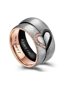 His and Her True Love Heart Promise Rings Stainless Steel Couple Engagement Wedding Rings Top Ring, Valentine's Day Gift, 6mm Heart Couple Rings, Engagement Ring Set for Him and Her, Promise Rings, Engraved with 'I Love You'