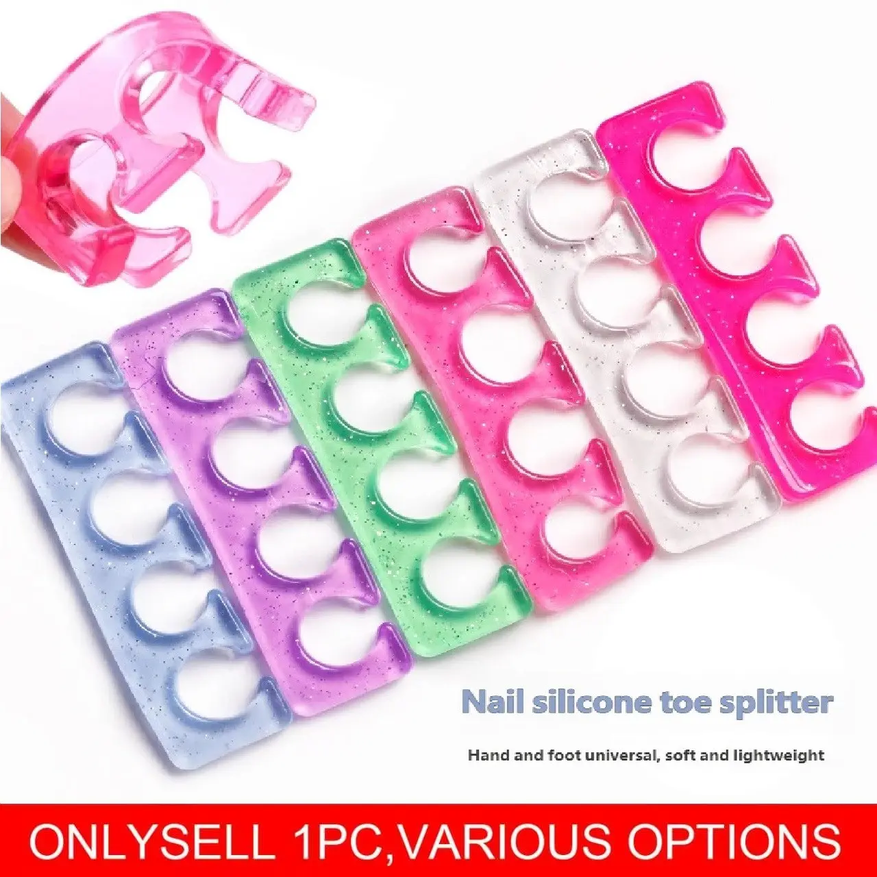 2pcs (1pair)Soft Silicone Finger Toe Separator Soft-Silicon 4 Colors Flexible Finger Toe Spacers for Nail Polish Pedicure Tools