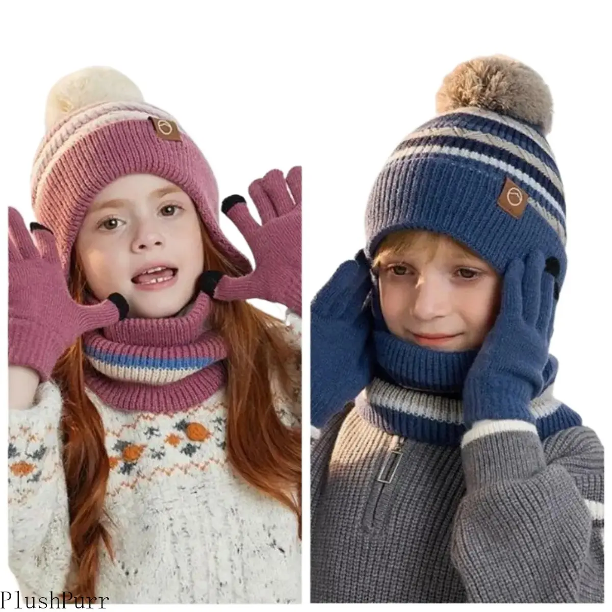 Unisex 3-Piece Coordinated Knitted Neck Set - Solid Acrylic Knit, Ear-Protective Warm Beanie, Neck Warmer & Gloves for Daily Use, Outdoor Activities, Hat & Gloves, Three Pieces tiktokshopbacktoschool