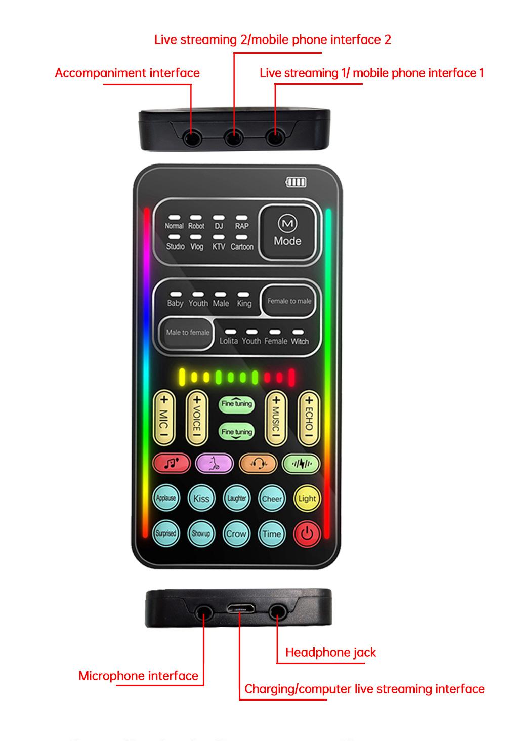 2026 Professional Podcast Sound Mixer Bundle i9 Voice Changer Mini Multiple Audio Effect Bluetooth-Compatible Live  Cards Ultra-Thin Portable Live  Card Mic Tool