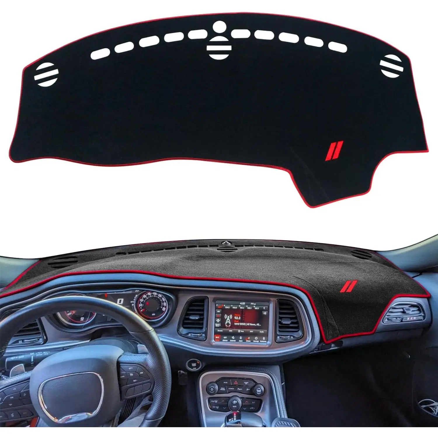 Cover for  Challenger Accessories 2015-2022 2023 2024 | Dashboard Cover Mat, Sunshade No Glare UV Rays Protector, Nonslip Interior Pad, Red