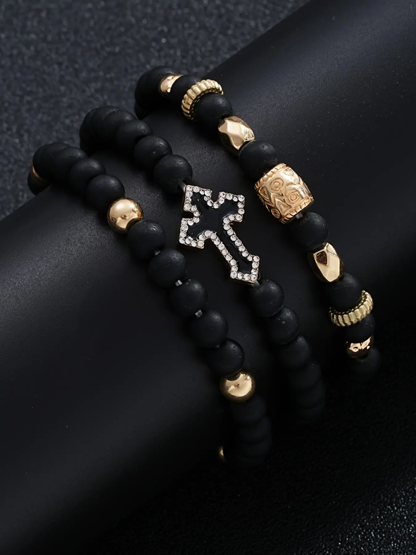 3-Piece Set Simple Fashion Cross Beaded Bracelets, Perfect Gift for Boyfriend, Ideal for Dates, Parties, Daily Wear
