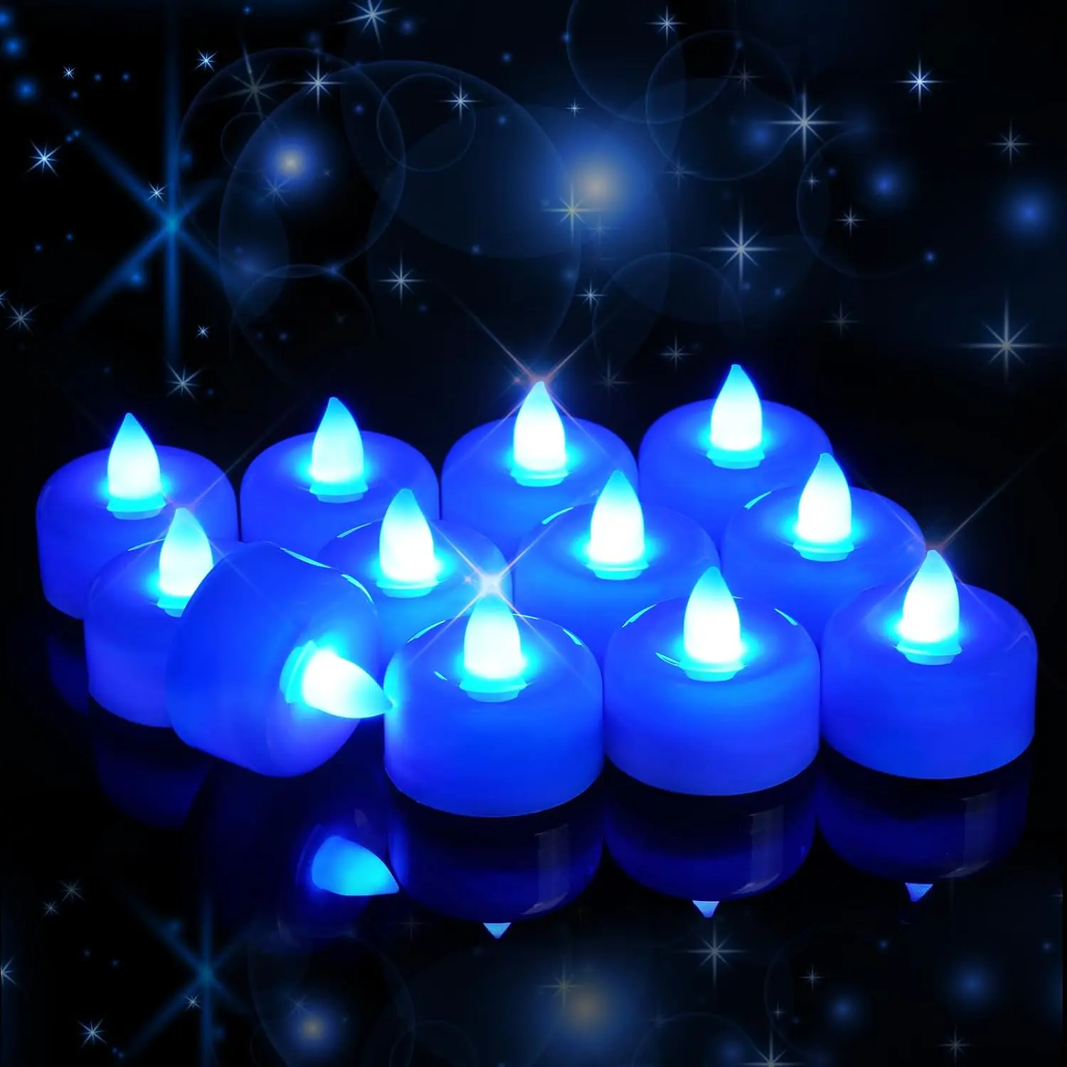Blue  Operated  Lights, 24 Pack Long Lasting  Candles, Flameless LED  Light, Colored Tealights Candles for Wedding, Table Centerpiece, Party, Halloween, Christmas, Proposal