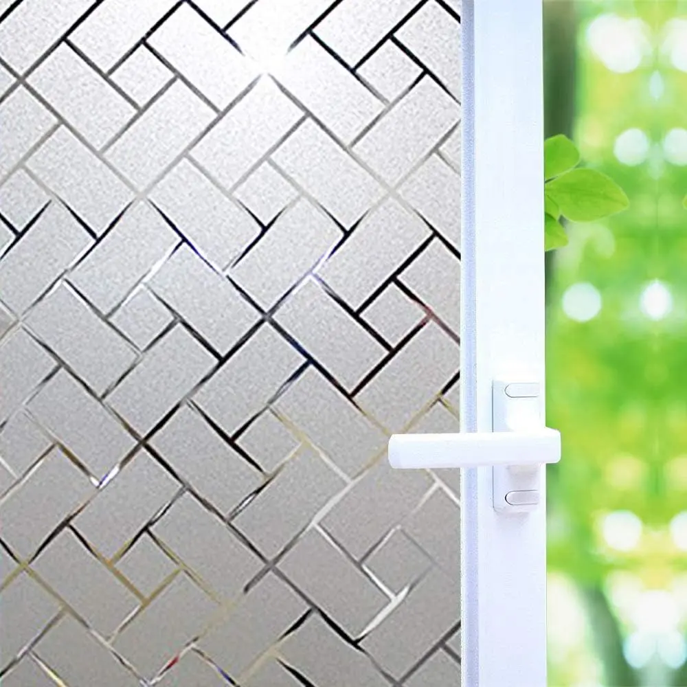 Window Film No Glue, Frosted Window Tint Stained Glass Static Cling Window Decoration/ Protection/Heat Control/Anti UV for /Office, 35.5x118 inch