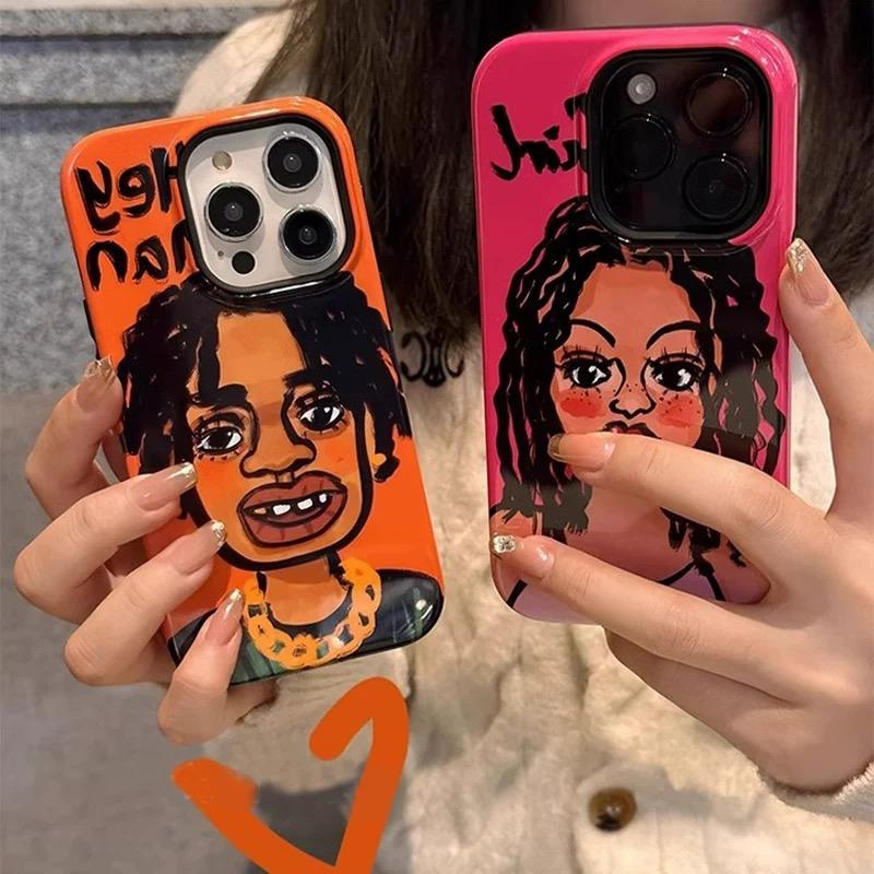 Graffiti Cartoon Couple iPhone Case - Retro Street Art Protective Cover for 11/12/13/14/15/16/17 Pro Max iPhone Case