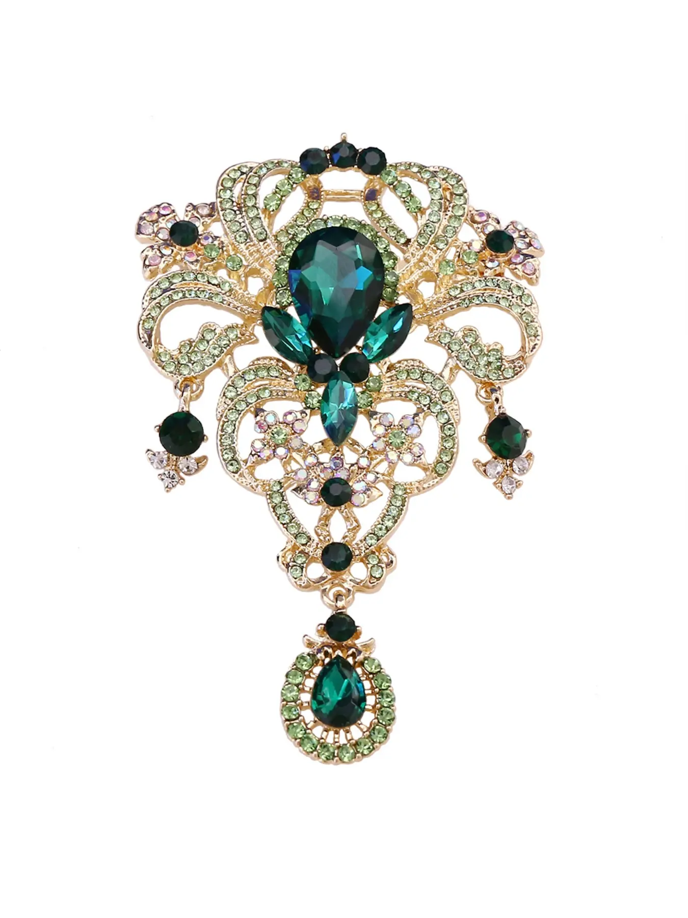 High-end luxurious light luxury court pendant large glass brooch, fashionable elegant women's clothing floral pin accessory