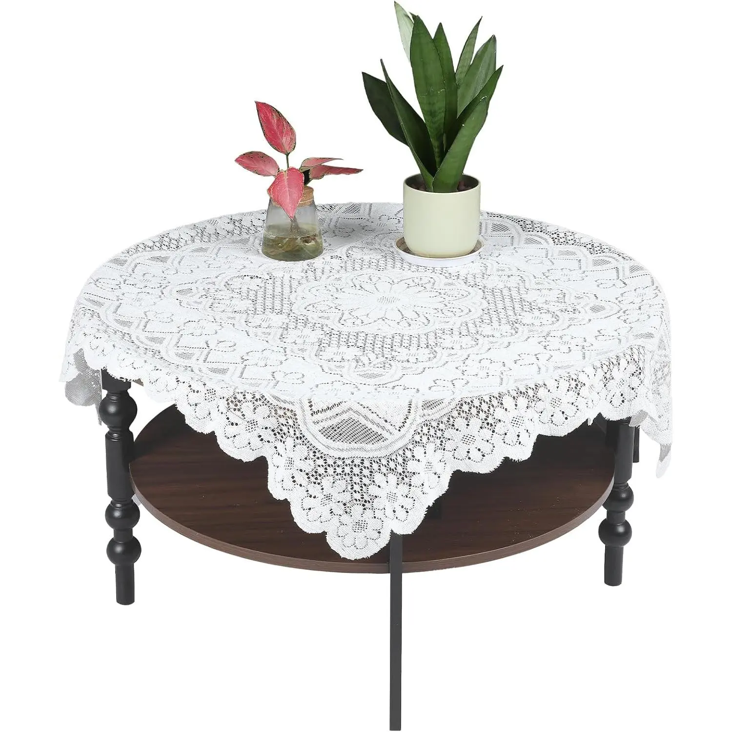 Small Square Tablecloth Lvory Lace Tablecloth Side Table Cover Crochet Tablecloth for Round Coffee Table Topper Furniture 35 X 35 Inch
