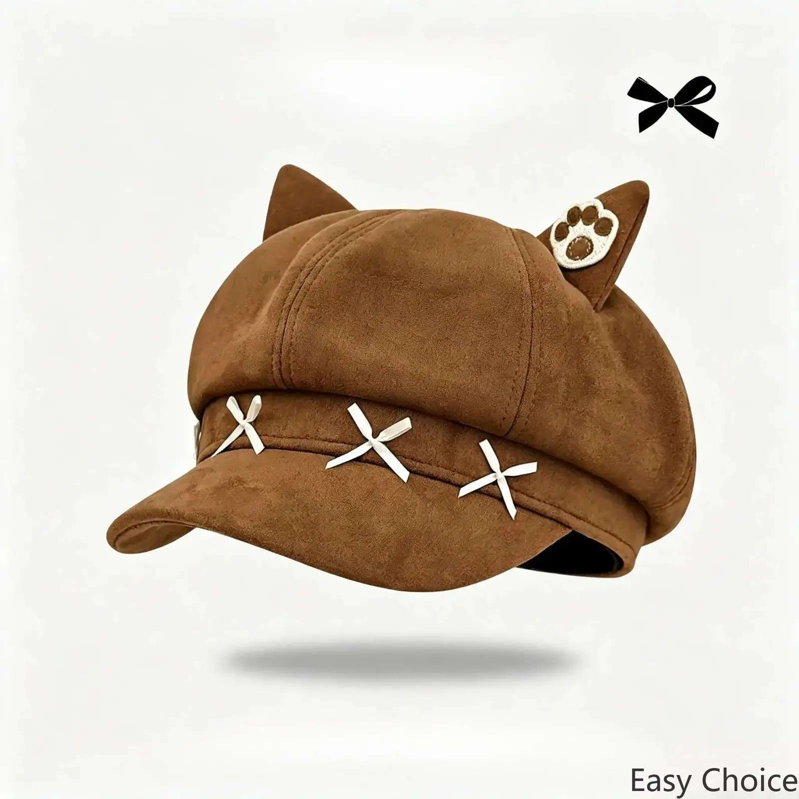Cute Bowknot Cat Ear Octagonal Beret Hat for Women, Soft Breathable French Style Warm Artist Painter Bonnet, Cozy Autumn Winter Daily Fashion Accessory With Sweet Aesthetic Design