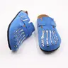 Men's Skeleton Bone Embroidered Clogs, Slip-On Casual Suede Leather Sandals for Men, Comfortable Cork Footbed Slides, Streetwear Style
