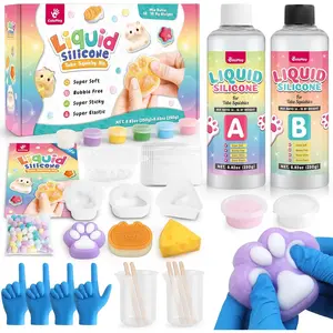 ColoPlay Taba Squishy Kit - 18OZ Rubber with Guided, Bubble Free and Faster Fully Cures - FuFu Squishy Kit with Mold, Flocking Powder - Stress Relief Entertainment