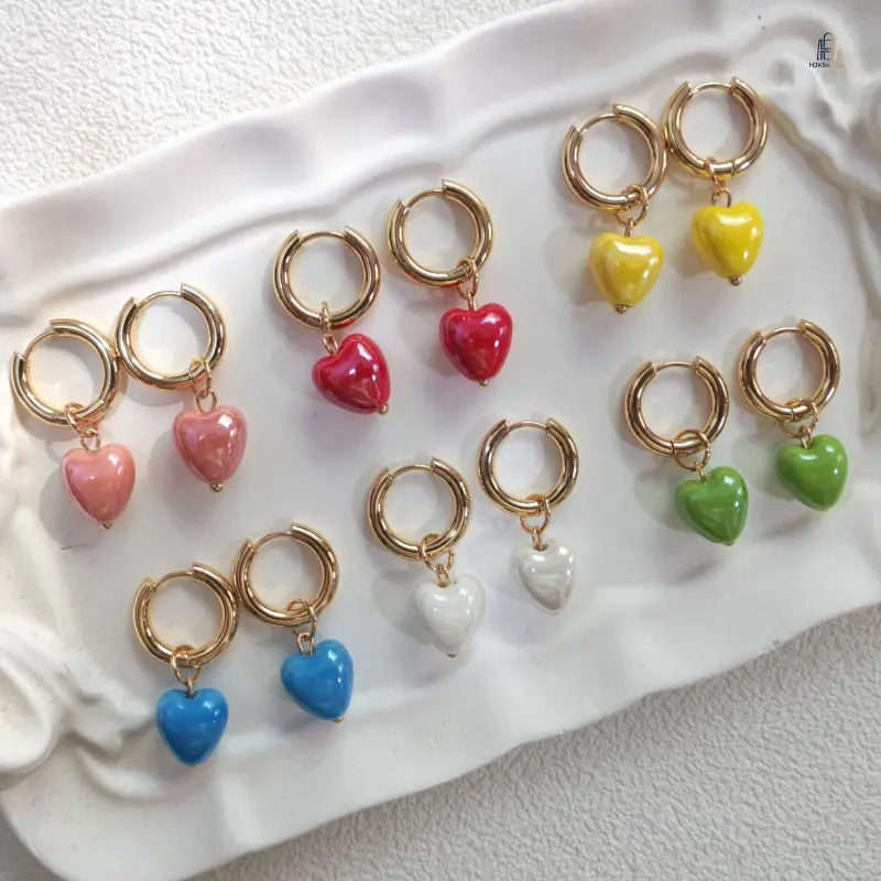 Women's Dopamine Colorful Ceramic Heart Drop Earrings - Lovely Steel Mix Sweet Cool Elegant Dangle Costume Jewelry for Daily, Party Wear & Gifting, Women's Fashion, Heart Shape, Single Pair
