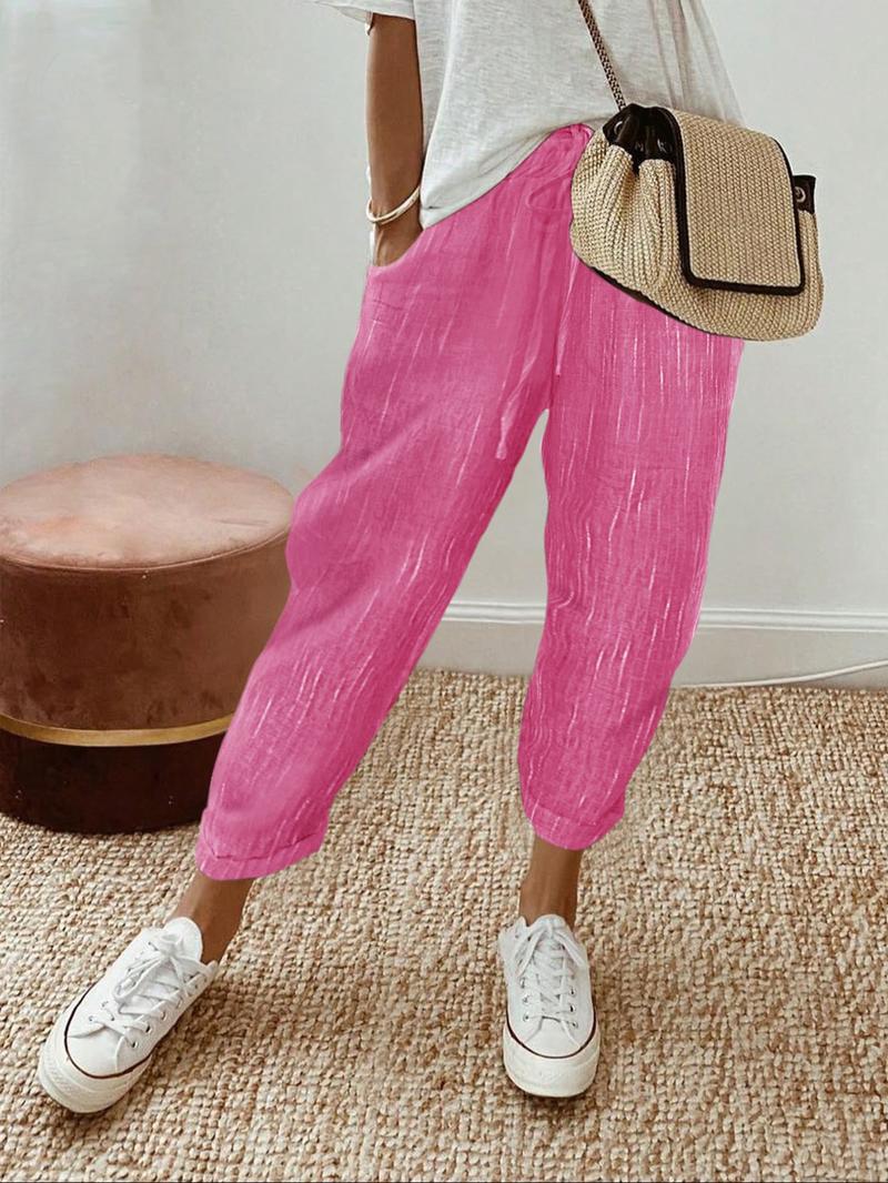 Women's Plain Pocket Drawstring Waist Straight Leg Pants, Casual Fashion Pants, Casual Comfy Trousers for Daily Wear, Ladies Bottoms for All Seasons