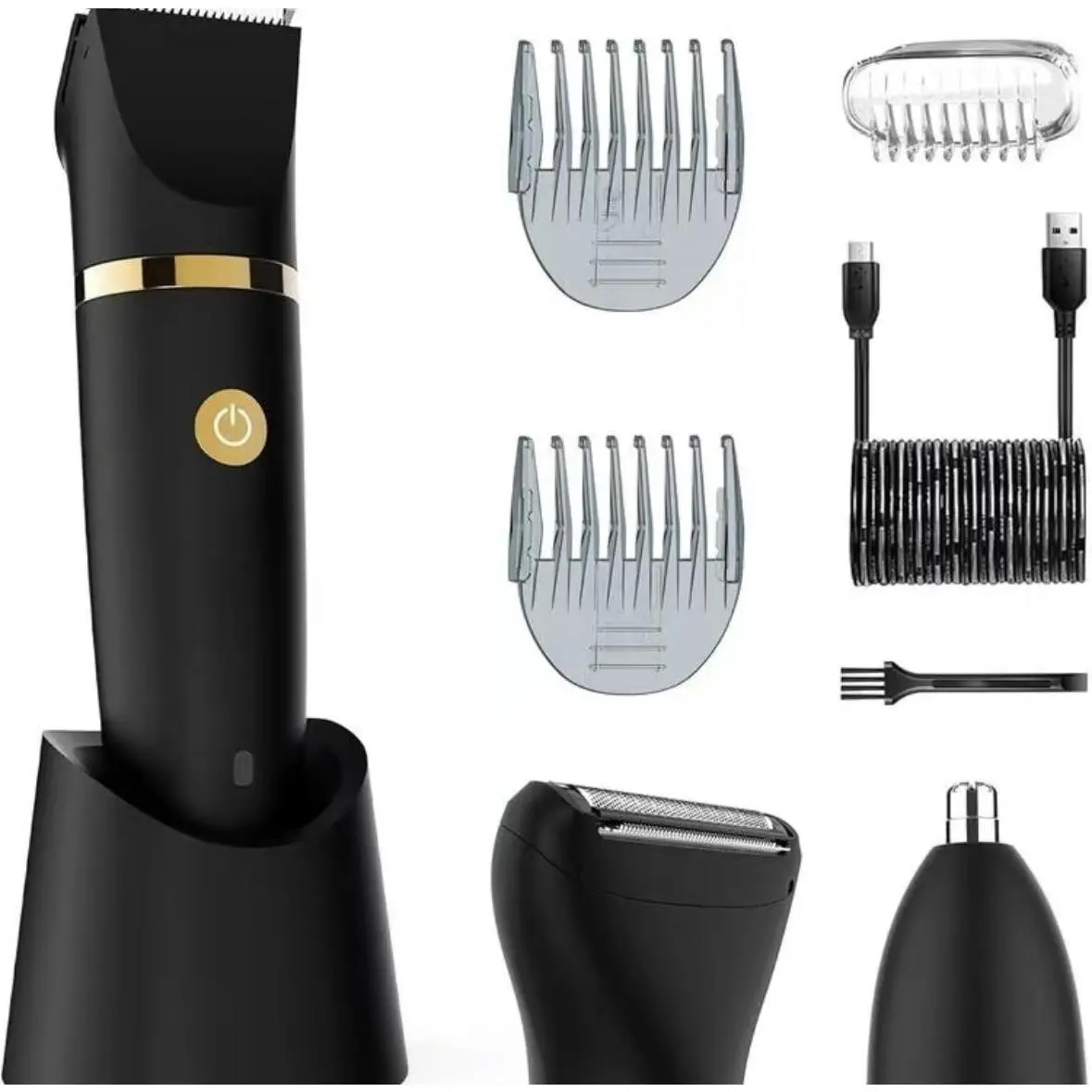 3 in 1 Electric Body Hair Trimmer,Groin Hair Trimmer for Men,Waterproof Electric Shaver Nose Hair Trimmer,Men's Hair Removal Device Cordless,Manscape Trimmer with Standing Recharge Dock