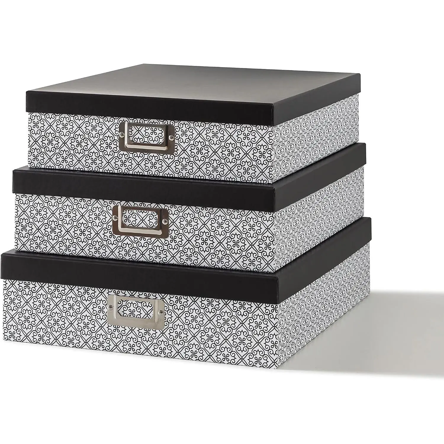 -  Nesting Storage Boxes with , Set of 3 | Decorative Paperboard Scrapbook Box Set for Keepsakes, Photos and Letter Papers, Large Cardboard Memory Organizers
