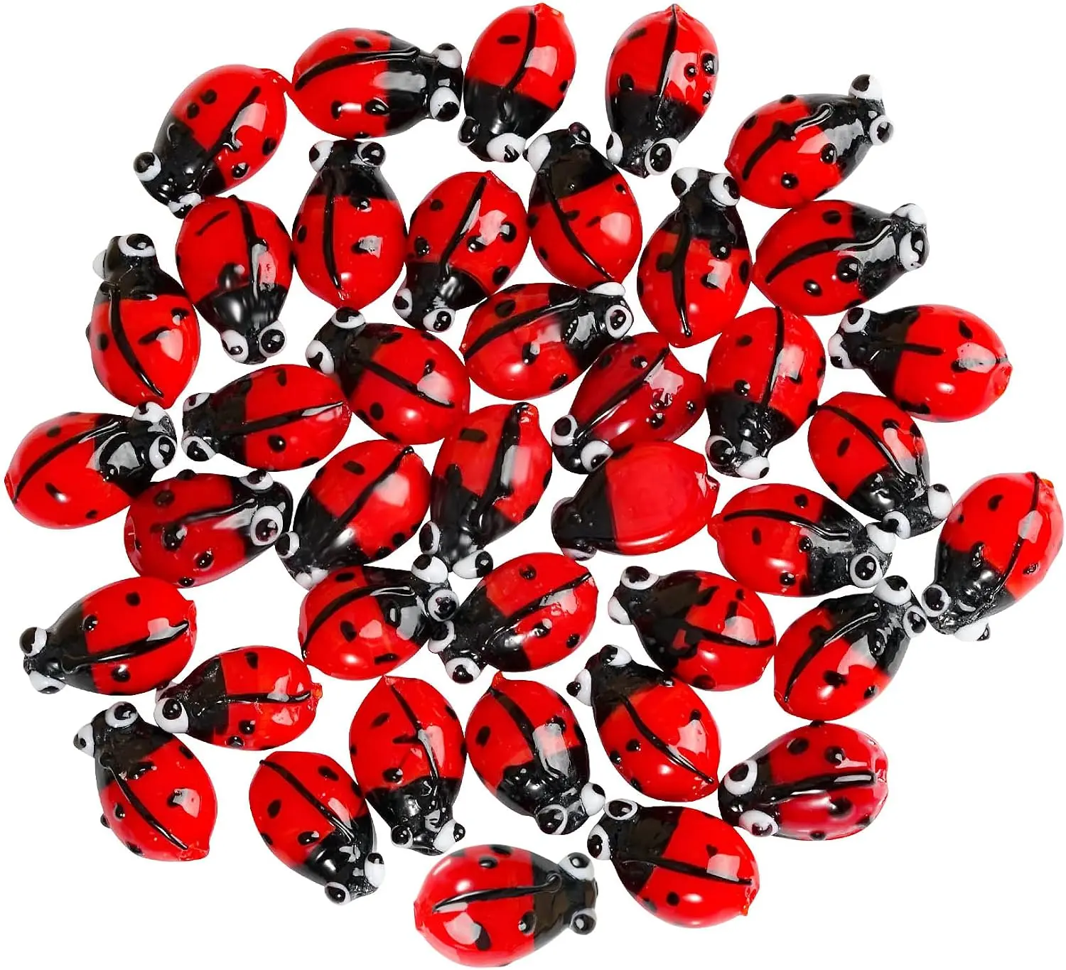 40 count Ladybug Beads Mix Colors Lampwork Glass Loose Spacer Beads for  Making DIY  Crafts (Red)