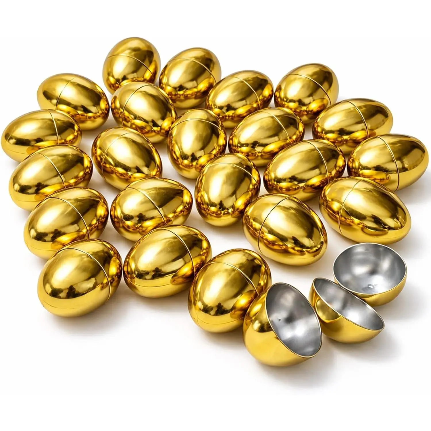 Gold Easter Eggs - 50 Piece Bulk 2.3" x 1.75" Golden Metallic Plastic Eggs Hinged - Adult & Kid Party Toys for Gift Easter Baskets or Egg Hunt Decor