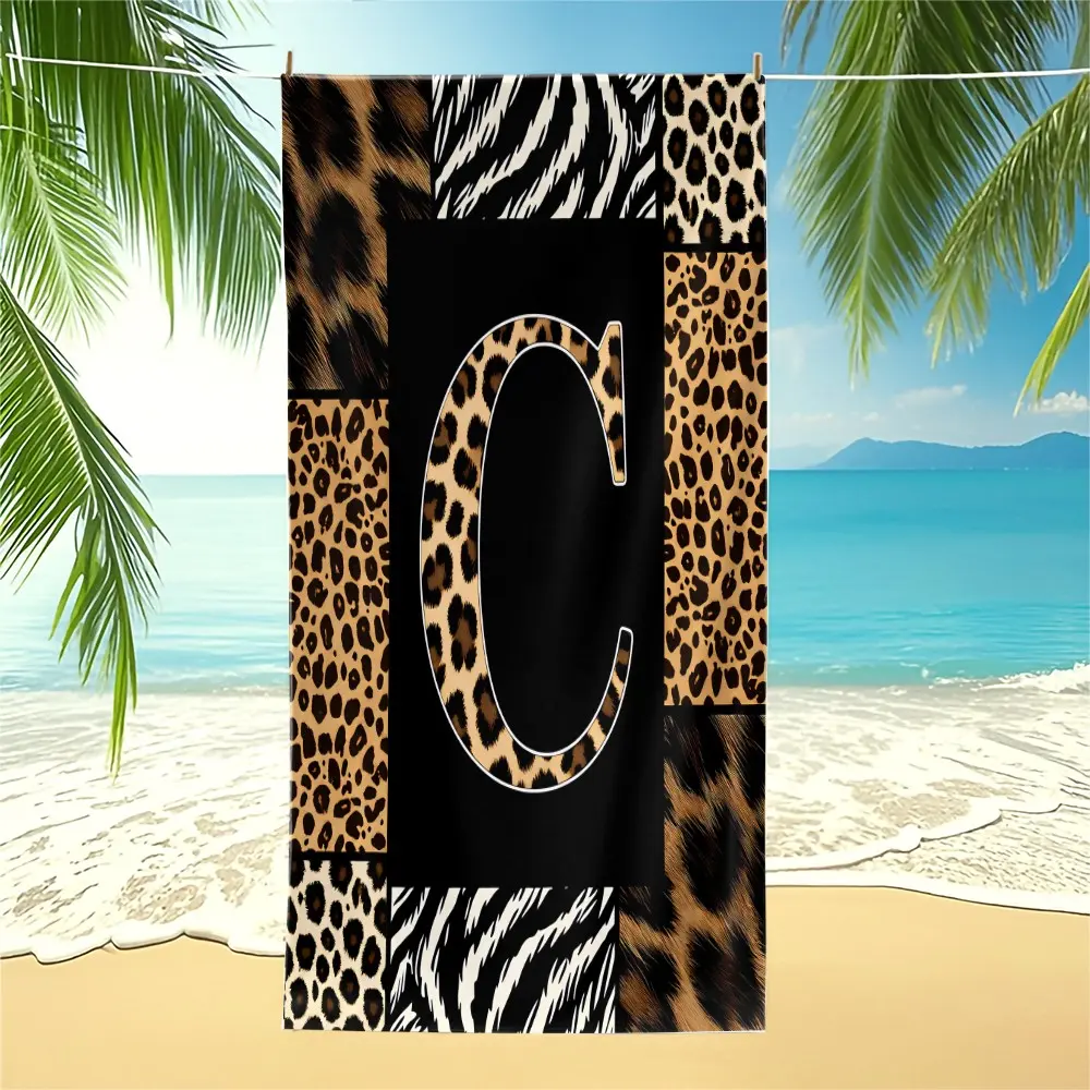 Luxury Leopard Beach Towel, Cool Alphabet Color Block Design, Absorbent Quick Dry Soft Touch, Great for Vacation Travel Photo Home Decor Gifting