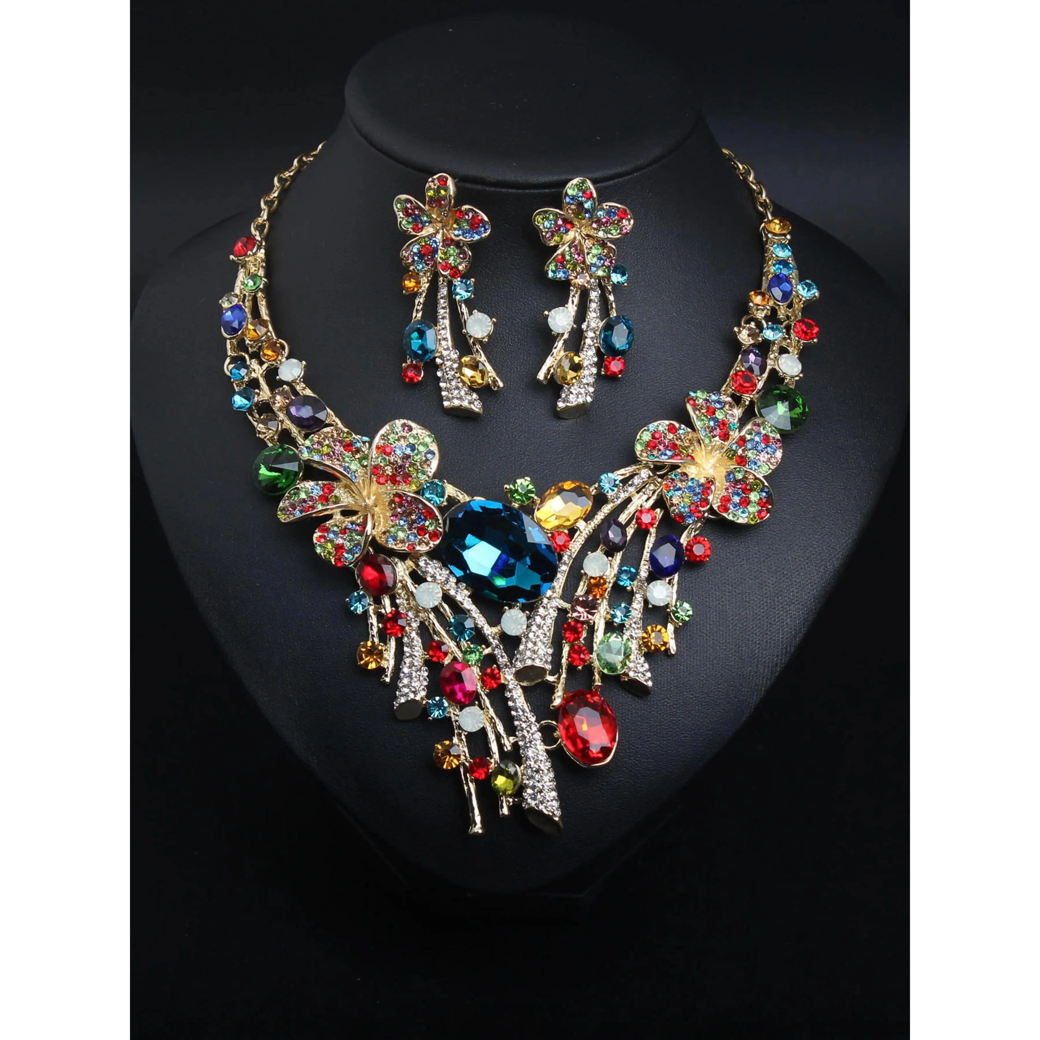 Elegant Artificial Crystal Necklace & Earrings Set - Exquisite Sparkling Rhinestone Trendy Jewelry, Glamorous Fashion Accessories for Party Evenings & Daily Outfits