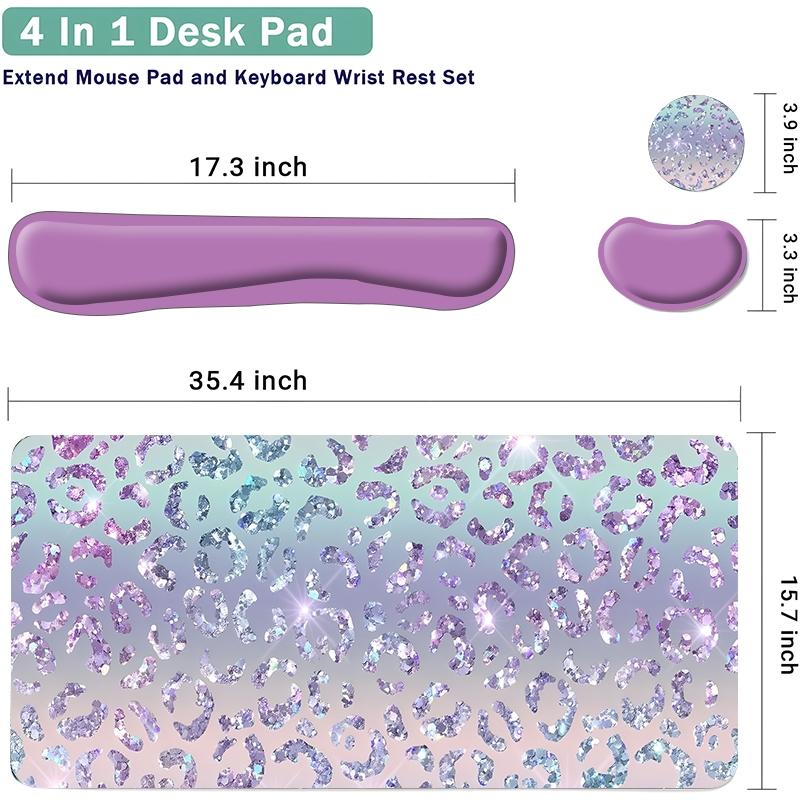 Sparkly Leopard-Print Mouse Pad Set, Mouse Pad & Keyboard Wrist Rest & Coaster, Waterproof Office Accessories Set, Non Slip Mousepad