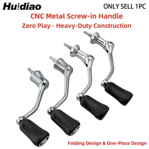 Huidiao 1 pc CNC All Metal Screw-in Handle for Spinning Fishing Reel Fishing Tackle Fishing Gear Accessories 1000-4000 Series Ultra-Sturdy Rocker Arm Waterproof Corrosion Resistant One-Piece/Folding Deisgn Fishing Accessories