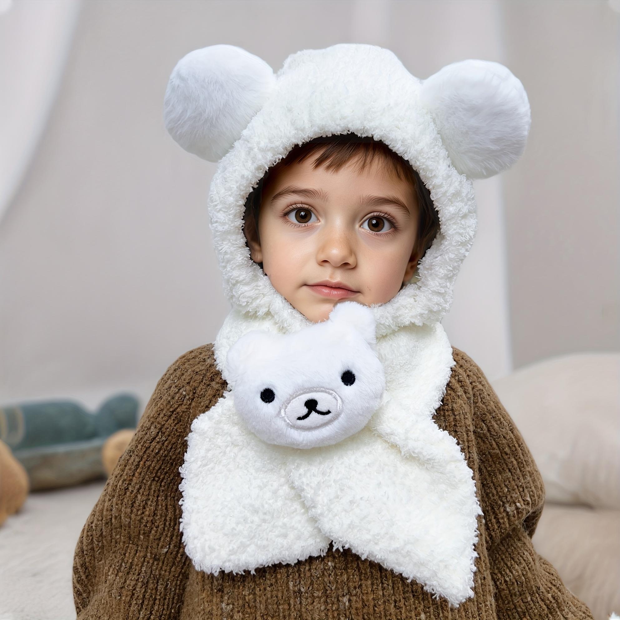 1pc Bear Ear Plush Knit Hat for & - Soft Warm Winter Hat with Scarf, Lightweight Stretchy Animal Design, Mixed Colors, Perfect for Christmas, Halloween, New Year & Everyday Wear, Holiday Gift, Playful Design, Cozy Texture, Winter Hat And Scarf For Boy, Ha