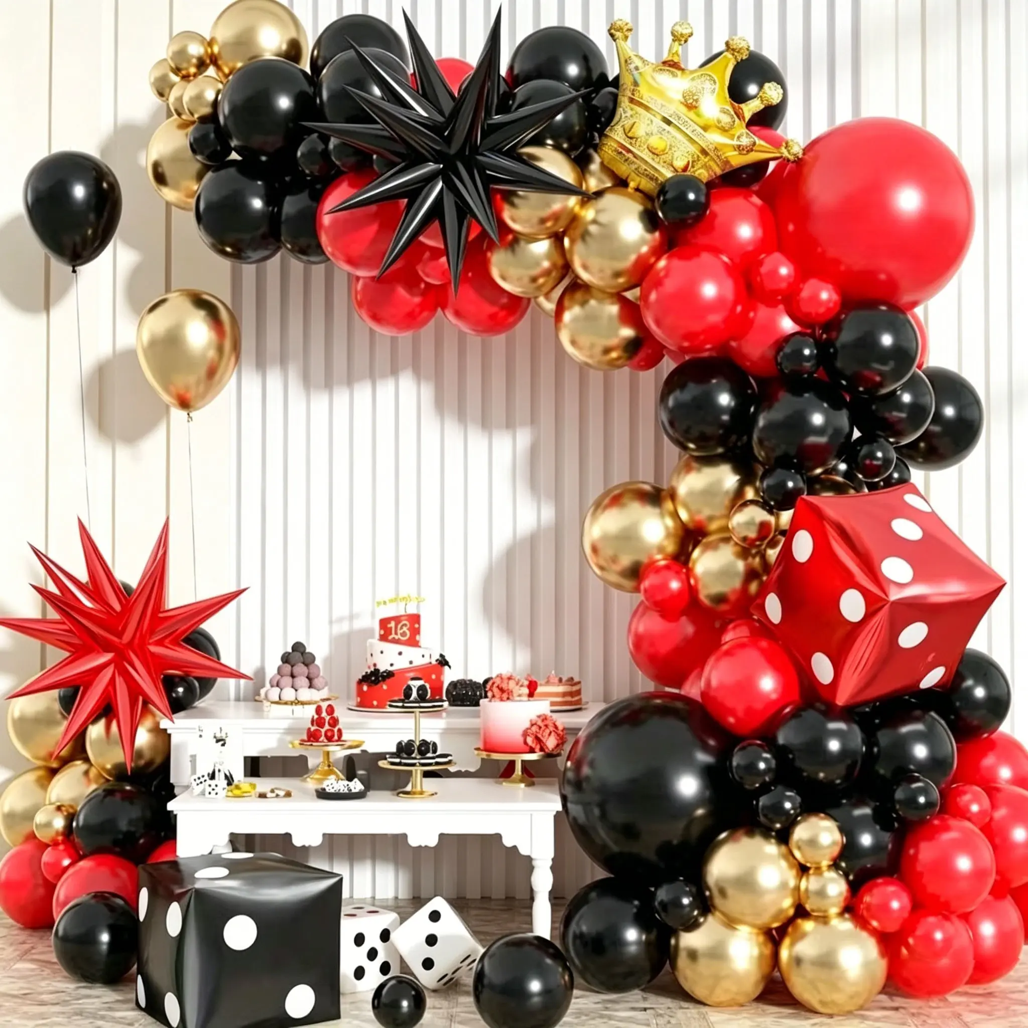 115 Piece Gold Dice Explosion Star Crown Balloon Arch, 4D Dice Aluminum Foil, Party Decorations for Birthdays, Events, Festivals, Balloon Set