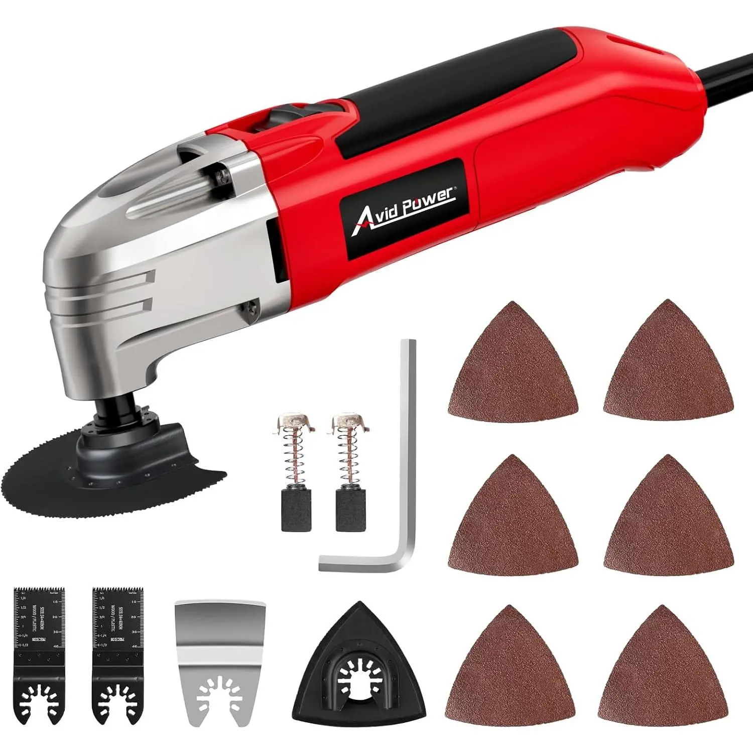 AVID Electric Oscillating Multi-Tool Set, 22000 OPM, 3° Oscillation Angle, Aluminum ABS Build, Cutting & Sanding Functions, 11 Accessories & Interface (Red), Accessories Set