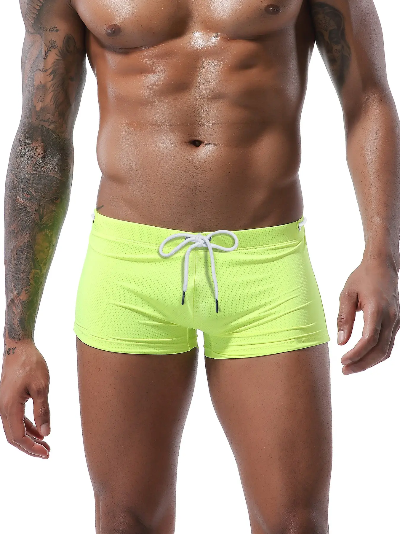 1Pc Men Solid Slim Racing Square Leg Swim Trunks, Summer Swim Trunks, High Stretch Quick Dry Fabric, Adjustable Drawstring Waist, For Beach, Pool Party & Vacation
