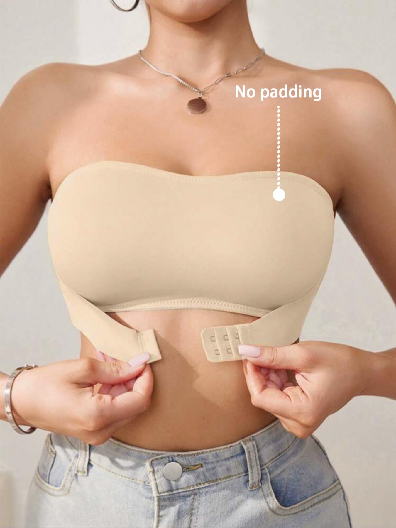Women's Solid Wireless Strapless Bra, Wirefree Bra, Front Closure Buckle Push Up Bra, Soft Comfortable Breathable Lingerie for Daily Wear, Underwear