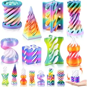 8-Pack 3D Printed Fidget Toys, Rainbow Gradient Spiral Cone & Gear Set, Impossible Passthrough Sensory Toys for Stress Relief, Party Favors Fantasy Giftsfidget toys