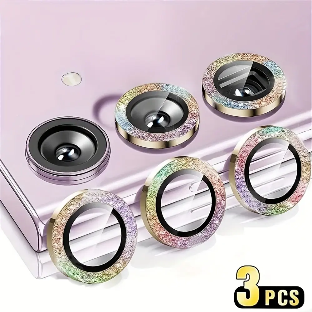 3pcs Colorful Glitter Metal Glass Durable Lens Protector for Samsung Galaxy A14 A34 A54 5g A55 A35 A15, Full Coverage Camera Protection Case