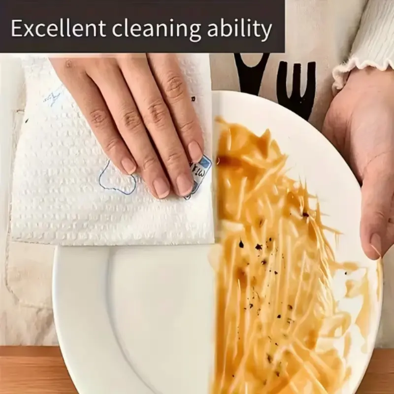 High Absorbent Cherry Print Disposable Kitchen Towels, Multi-Layer Quick Dry Cleaning Cloths, Suitable for Oil Stains, Floors, Countertops