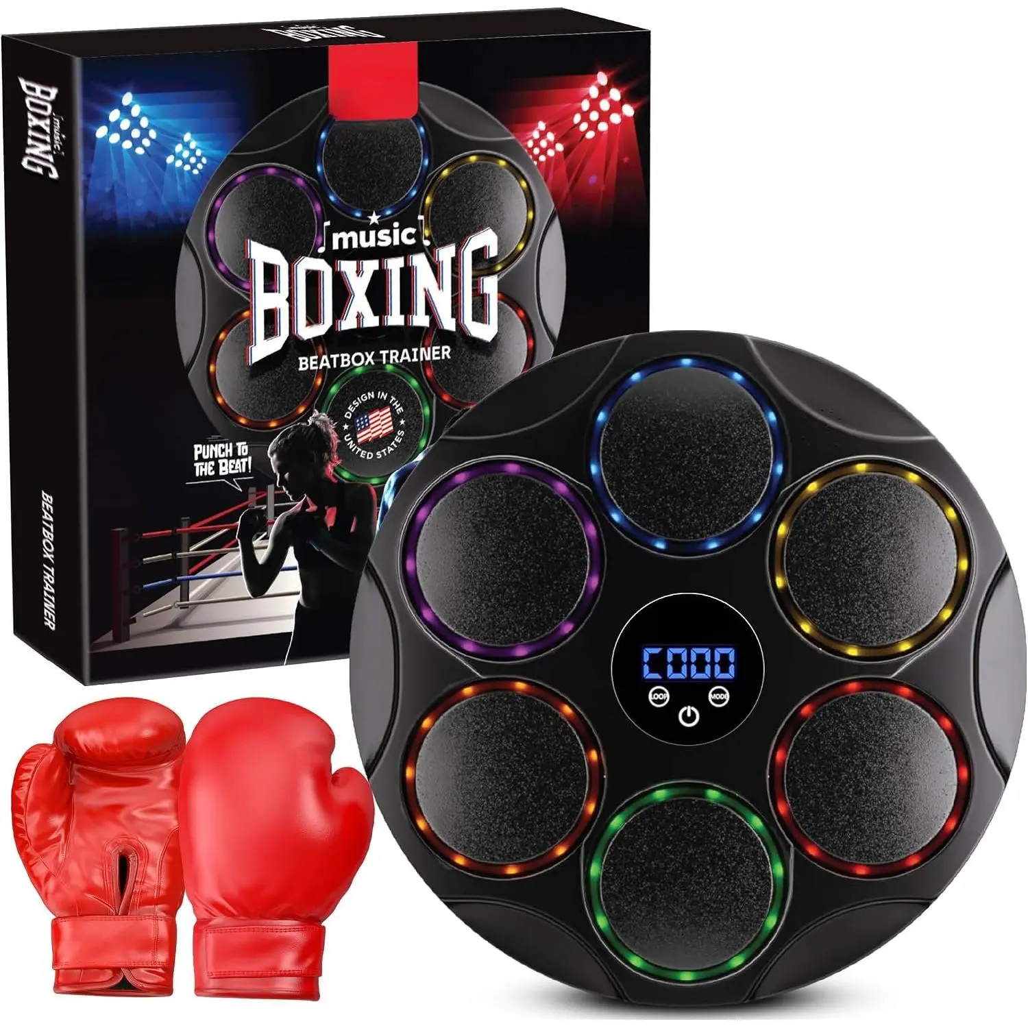 Boxing Beatbox Trainer by , 9 Speeds & 9 Light Modes,  Sync, Auto Counting, and Durable ABS  for  Workouts, Supports 440lbs Punch Force, Wall Mounted Boxing Machine