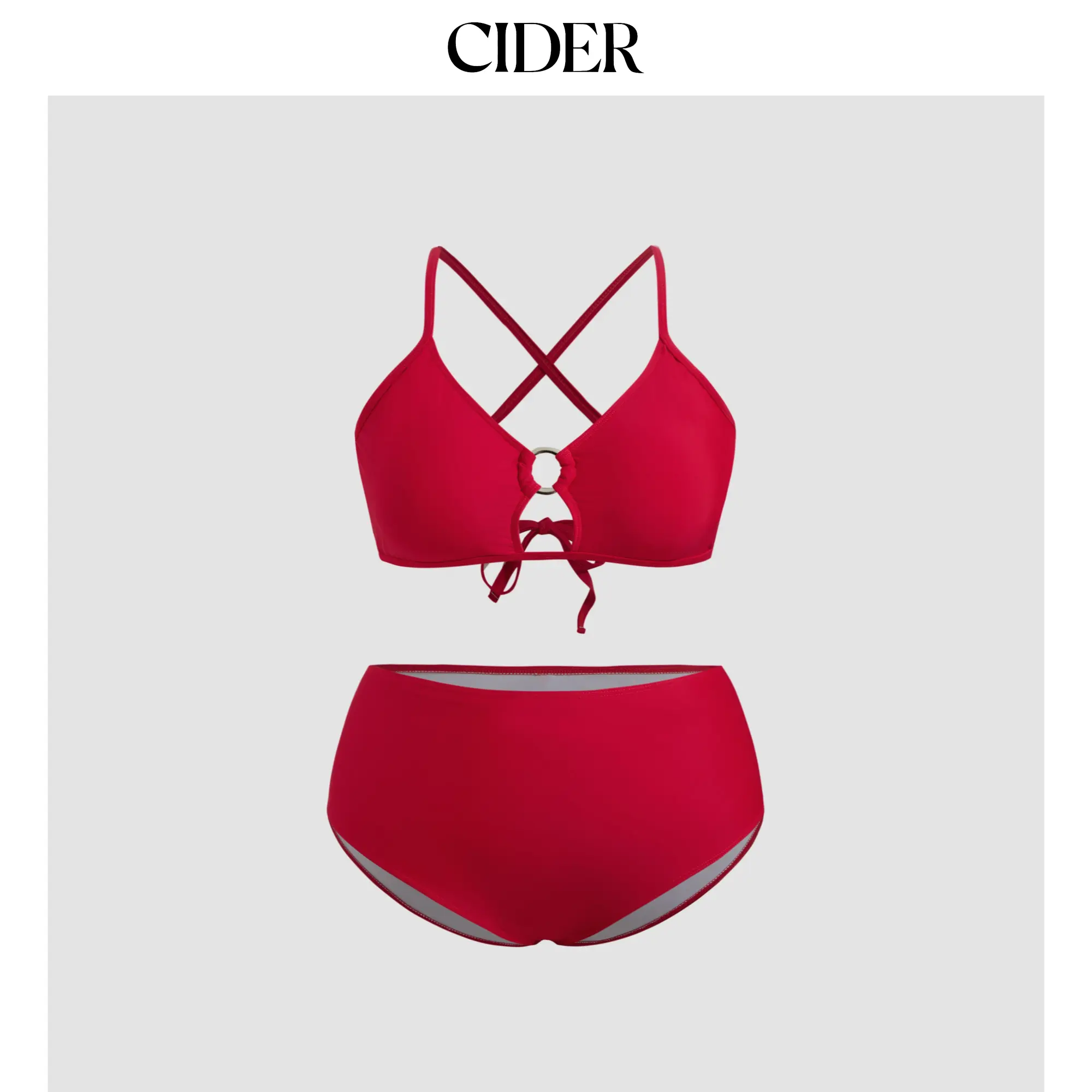 Cider V-neck Solid Criss-Cross Cheeky Shaping Bikini Set