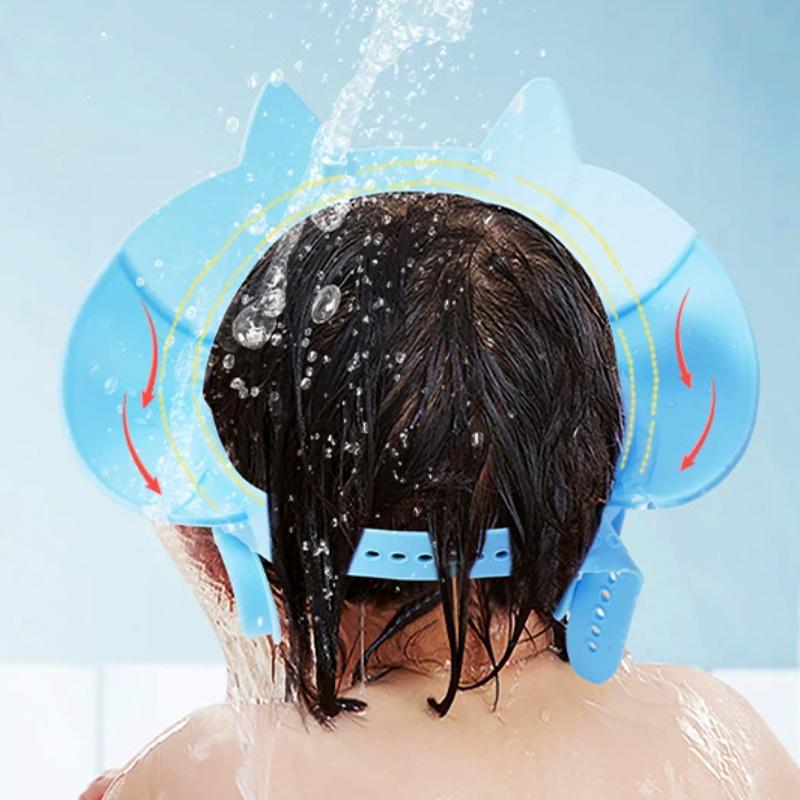 Adjustable leak-proof baby shower cap, cute cartoon cat design - baby products, waterproof PP material, suitable infants and toddlers, 0+ months, pink/blue/yellow, newborn essentials, baby products clearance