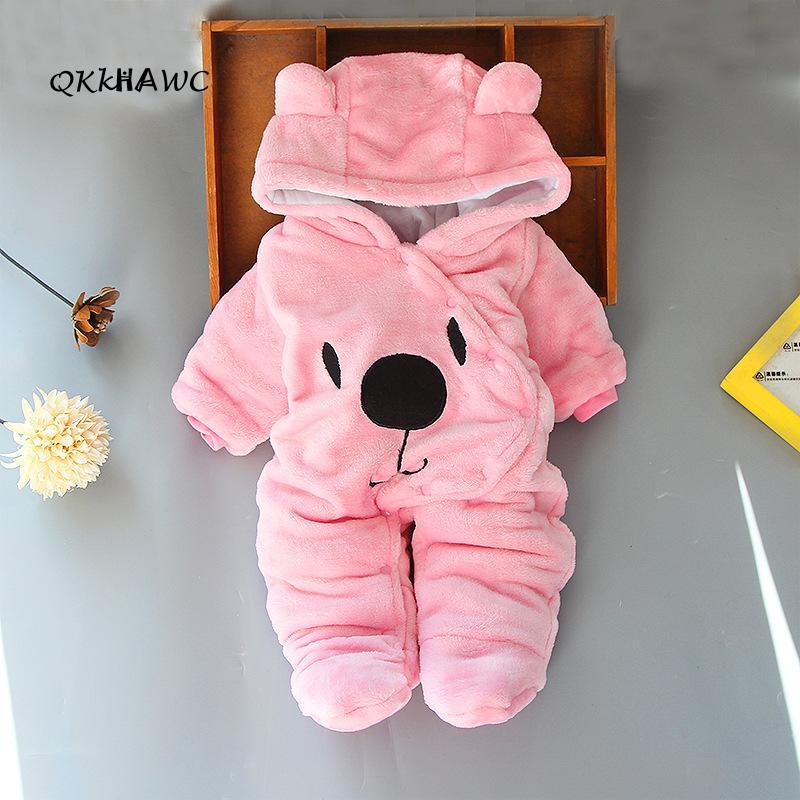 Baby Hooded Footie Romper Snap Up Fleece Snowsuit Winter Outwear Cute Pattern Jumpsuit Cozy